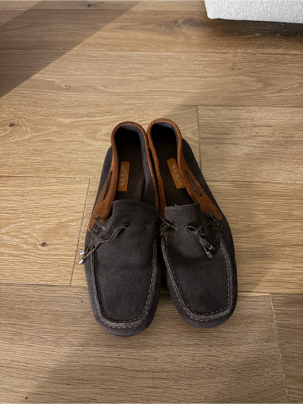 Women's Suede Tassel Loafers in Dark Brown with Chestnut Trim
